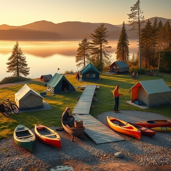 campingi nad jeziorem