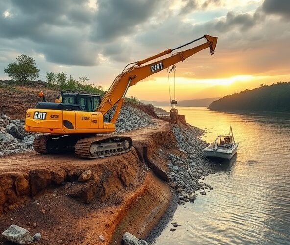 Czy wynajem koparki long reach opłaci się przy umocnieniach brzegu?